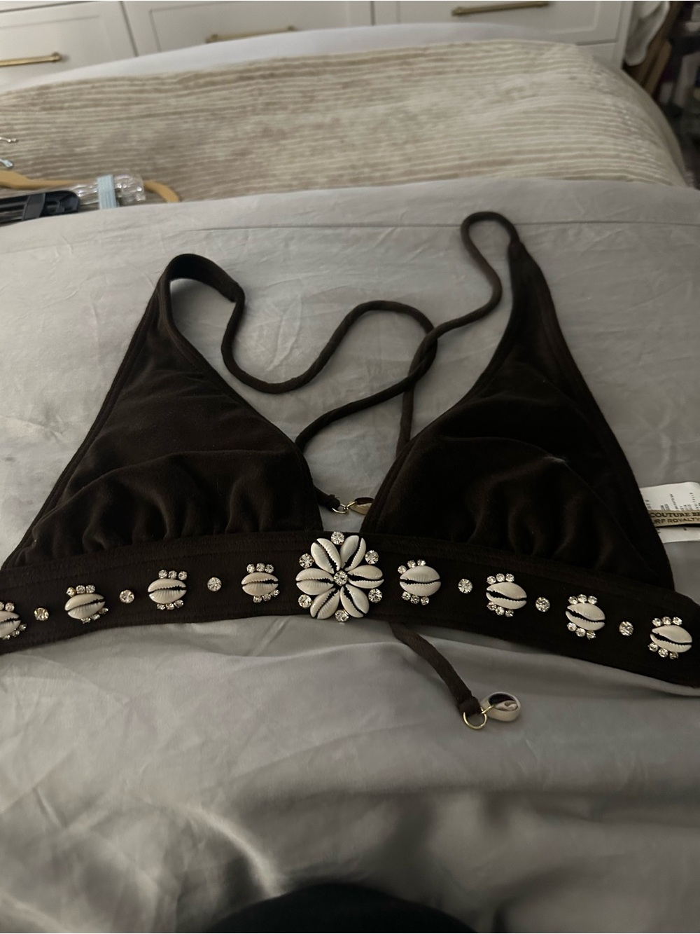 Juicy Couture Brown Embellished Bikini Top